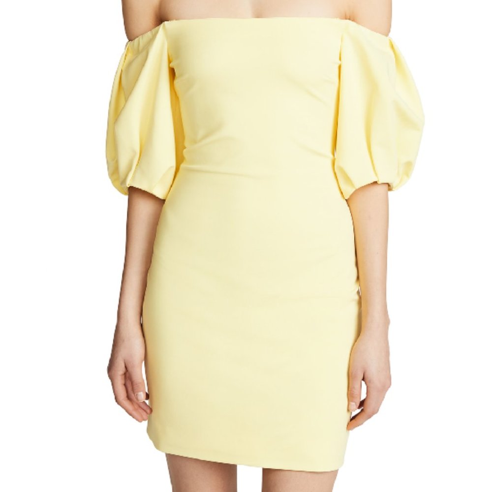 CUSHNIE ET OCHS Off-the-shoulder Balloon-sleeve Mini Dress In Citron (2)
